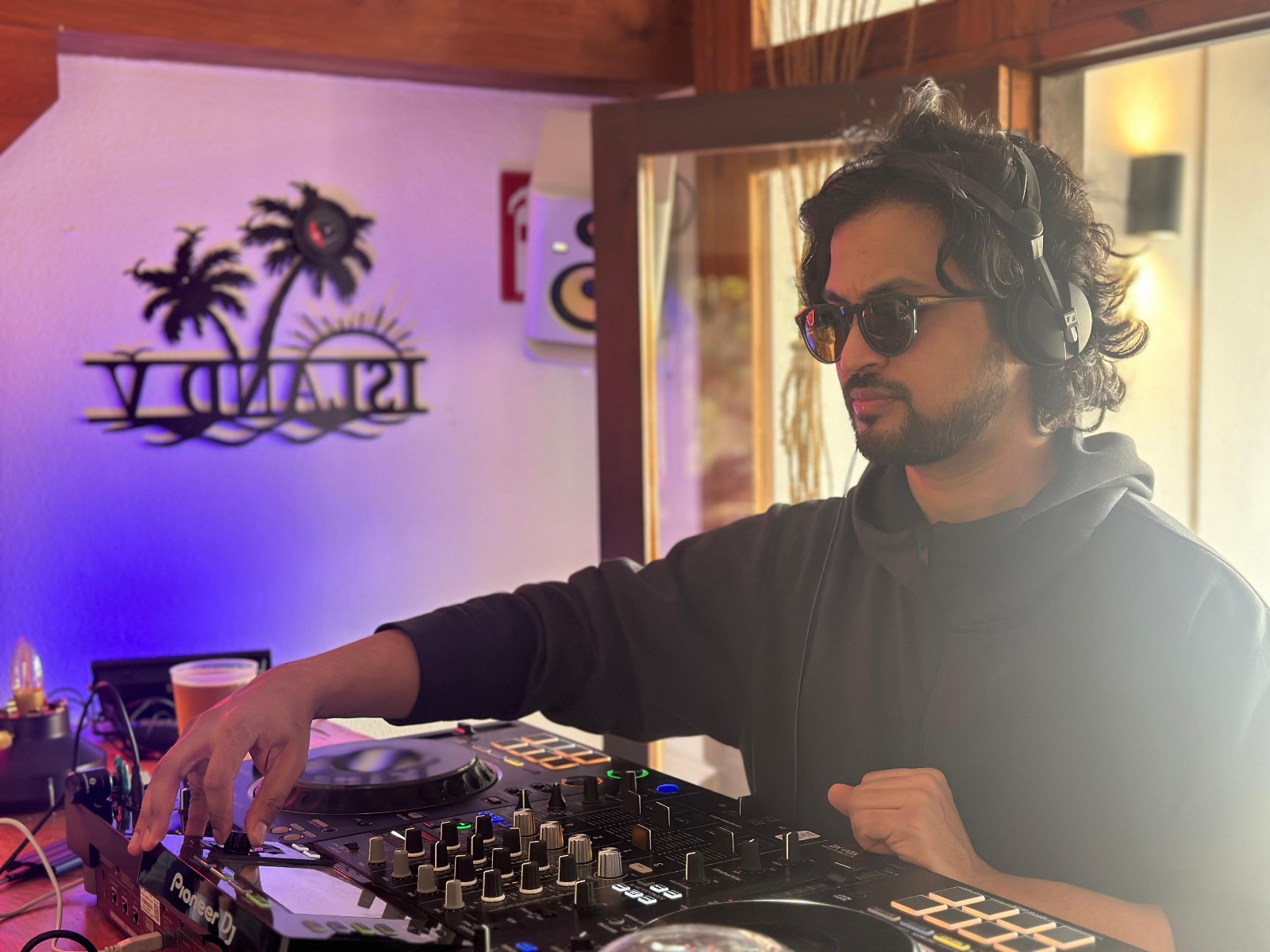 Professional DJ Studio with Balearic Beats neon sign